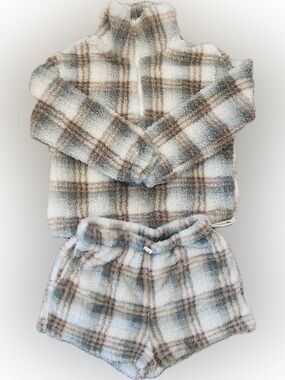 Sunday Plush Sherpa Jacket - Cream, Brown & Aqua